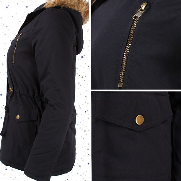Navy Faux Fur Hooded Utility Parka Jacket - Picture 4 of 7
